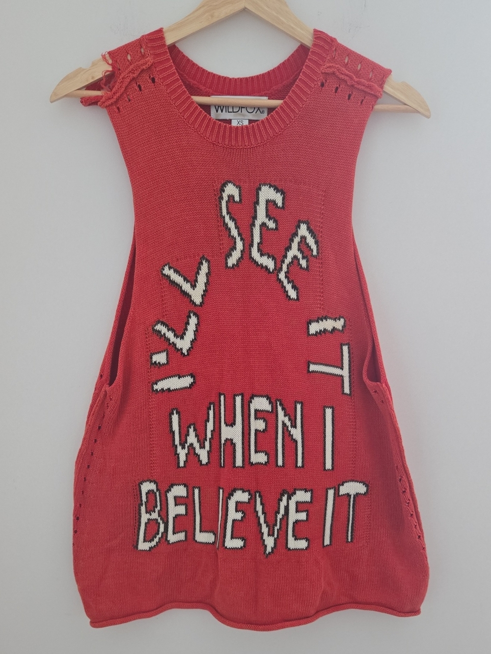 Wildfox I'll See It When I Believe It Distressed Knit Muscle Tank S